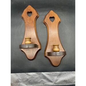 Vintage Cottage Core Wooden Wall Candle Sconces with Heart Cutouts Set of 2